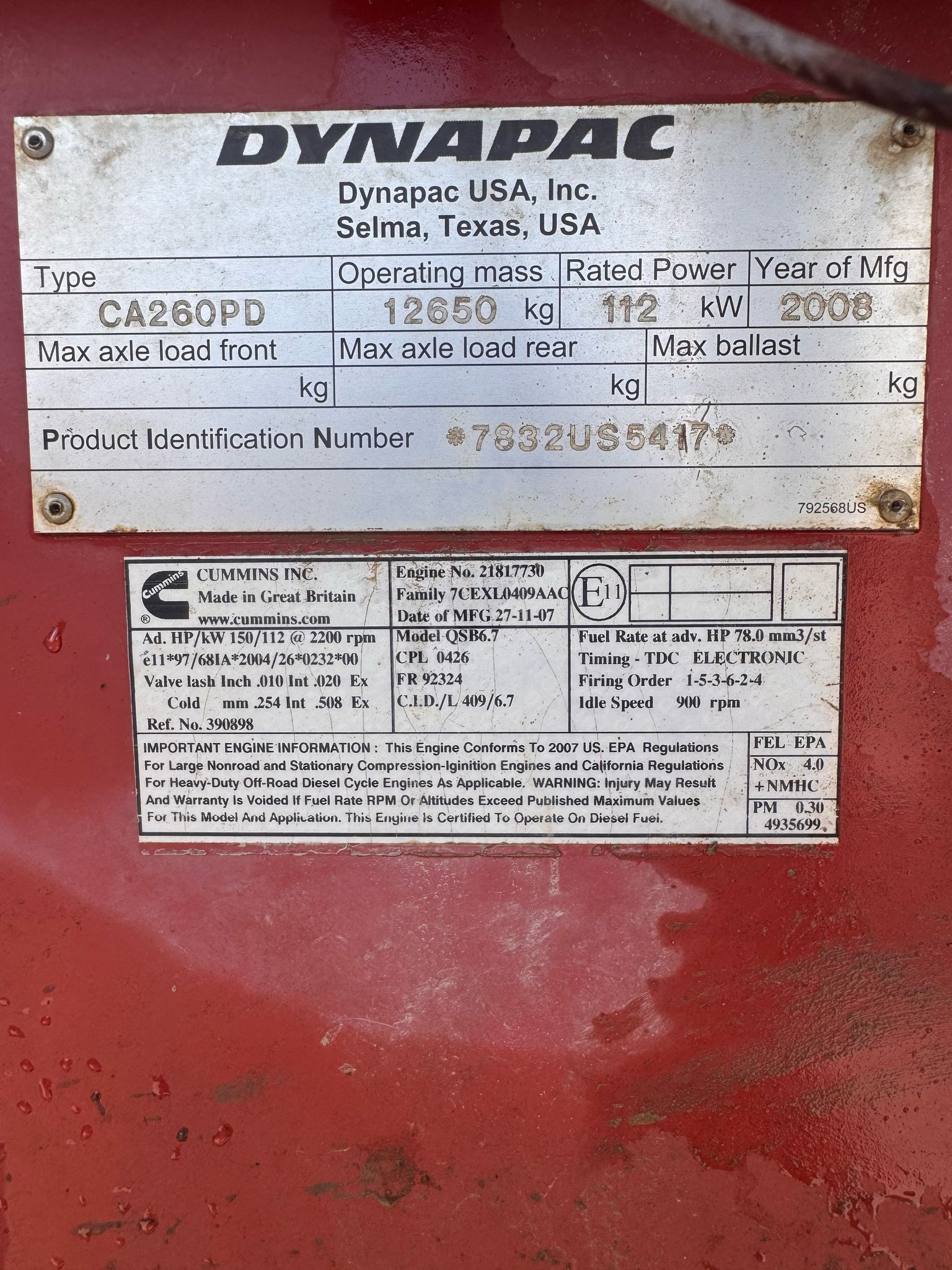 2008 Dynapac CA260PD Padfoot Compactor