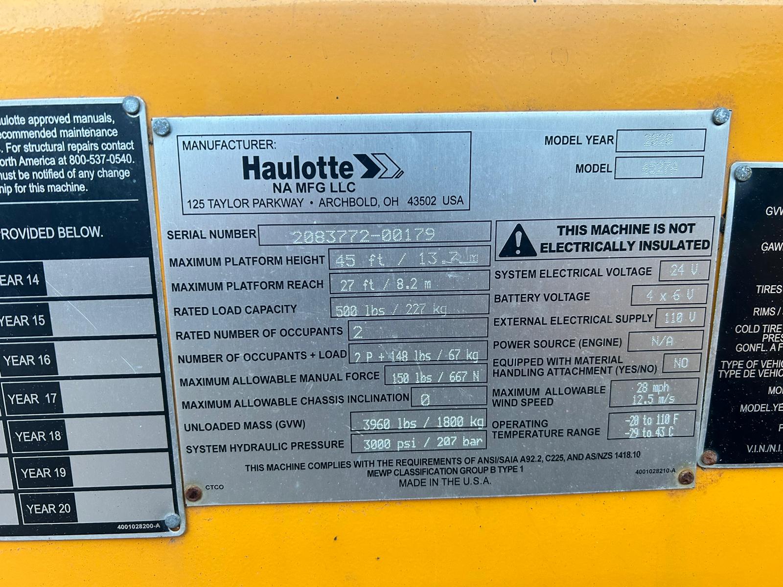 2020 Haulotte 4527A Articulating Towable Boom Lift