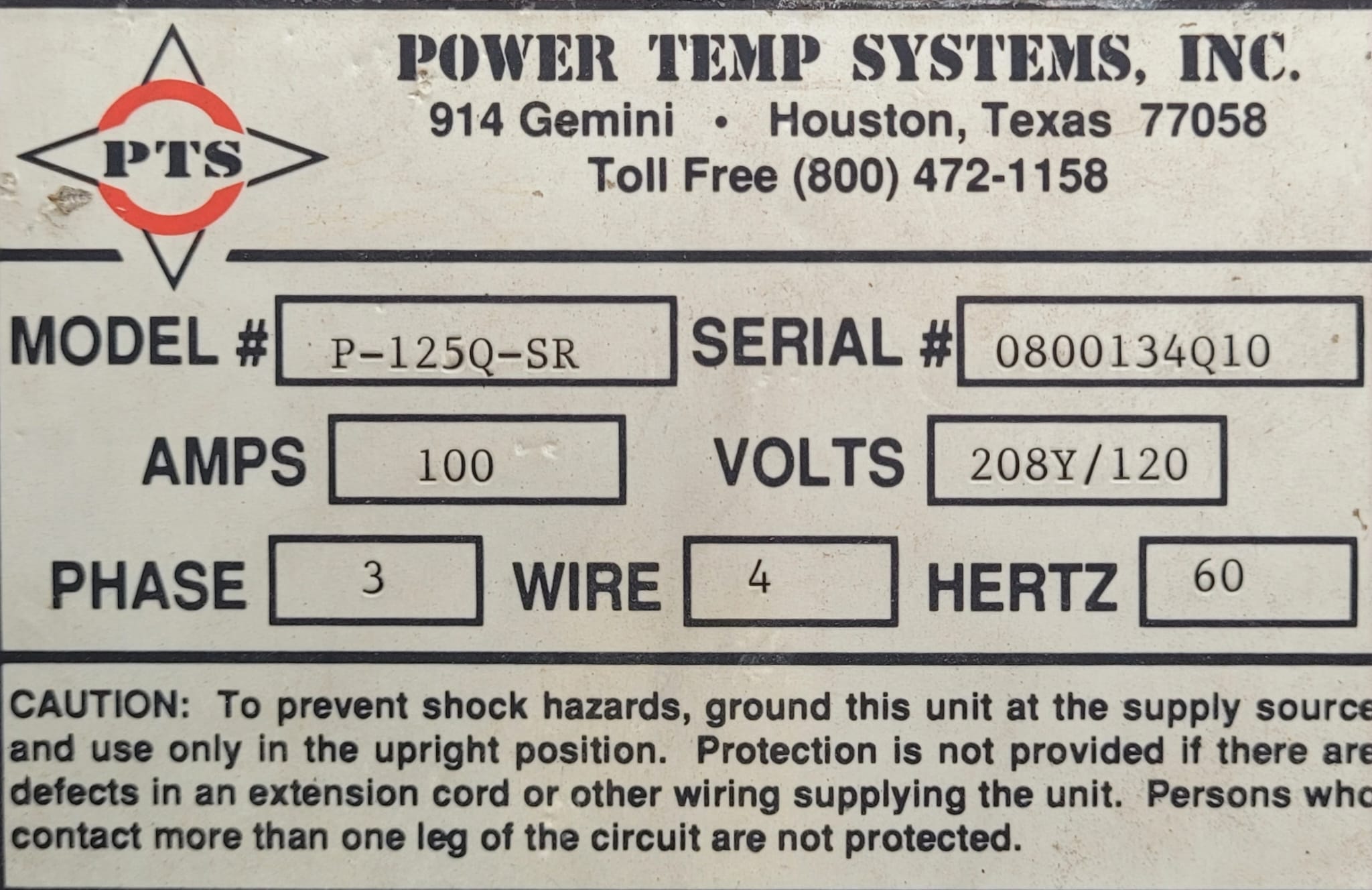 Power Temp Systems P-125Q-SR Portable Power Distribution Cart