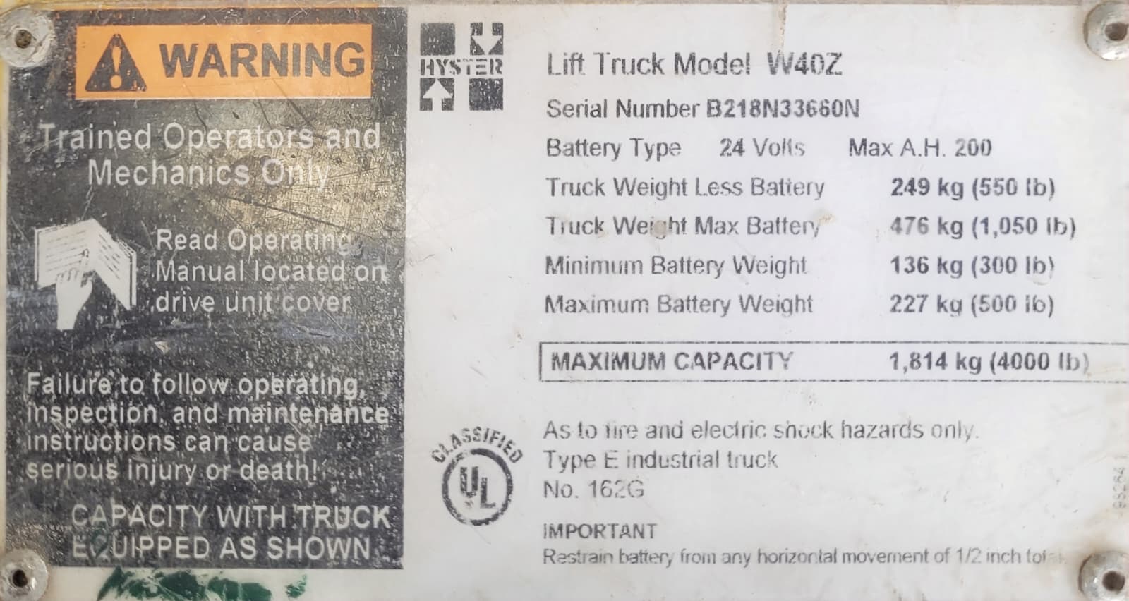 2015 Hyster W40Z Pallet Jack