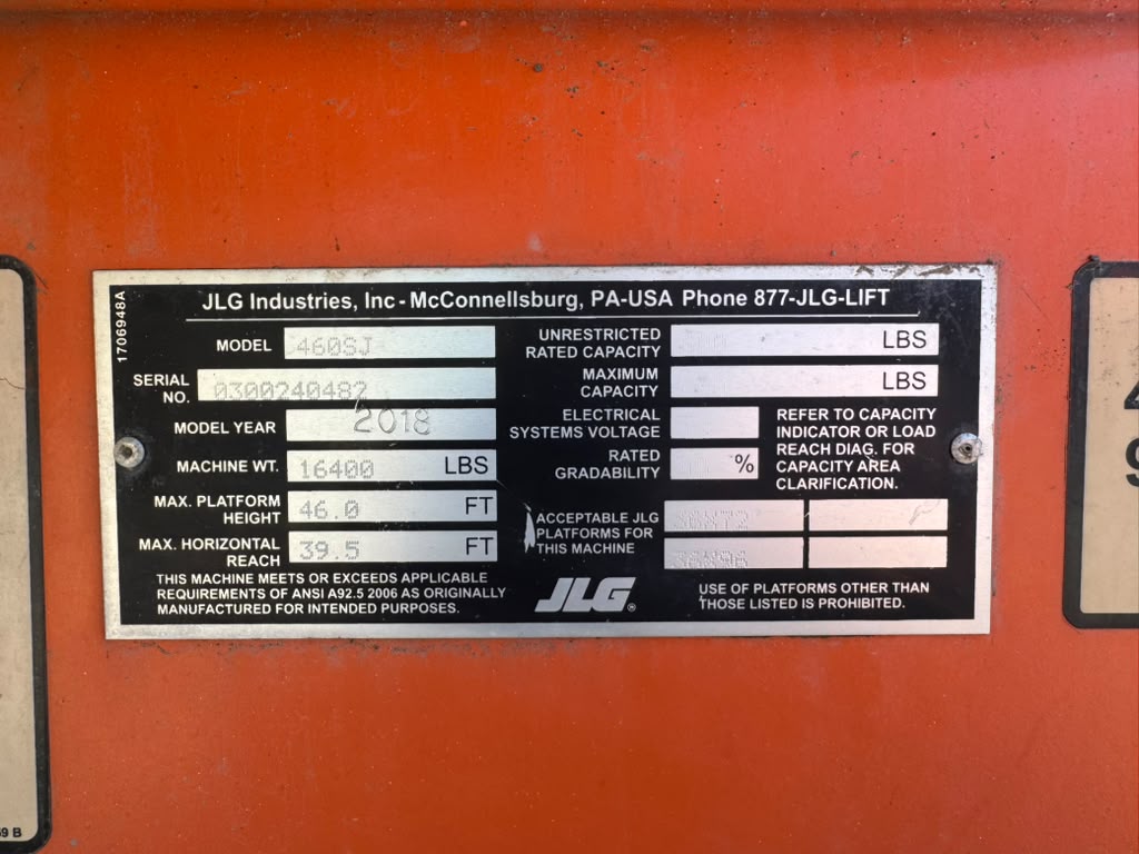 2018 JLG 460SJ Telescopic Boom Lift