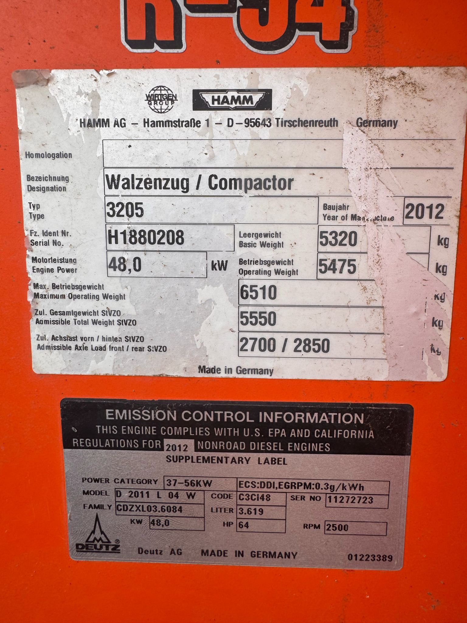 2012 Hamm 3205 Smooth Drum Roller