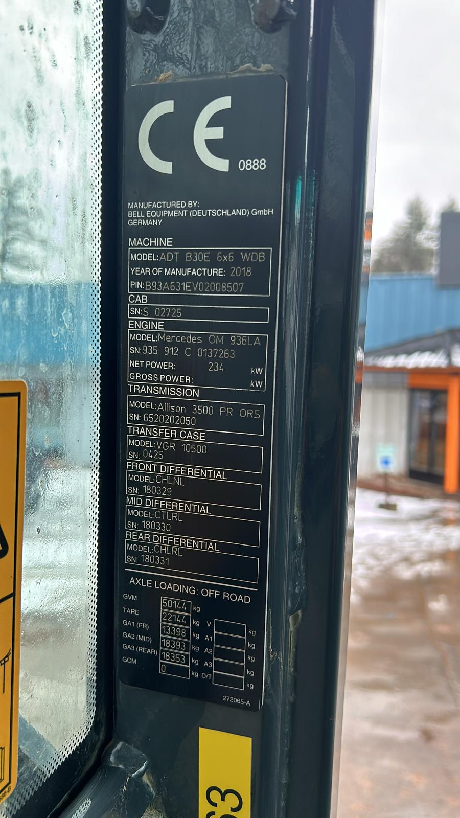 2018 Bell ADT B30E Articulated Dump Truck