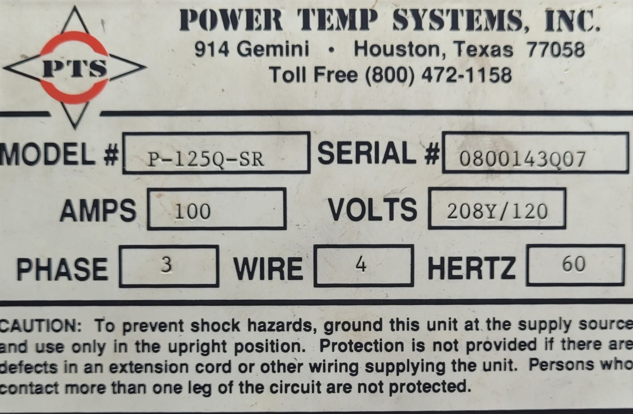 Power Temp Systems P-125Q-SR Portable Power Distribution Cart