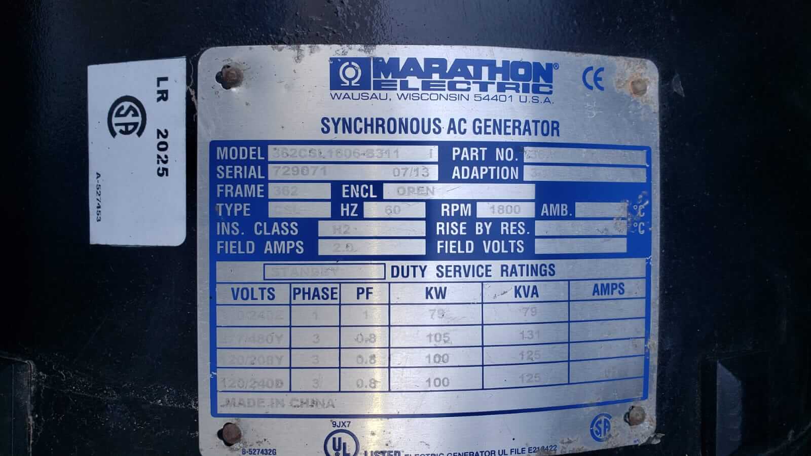 2013 Marathon 100KW (125kva) Towable Generator