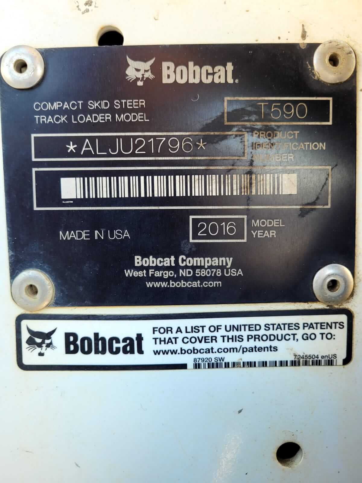 2016 Bobcat T590 Tracked Skid Steer
