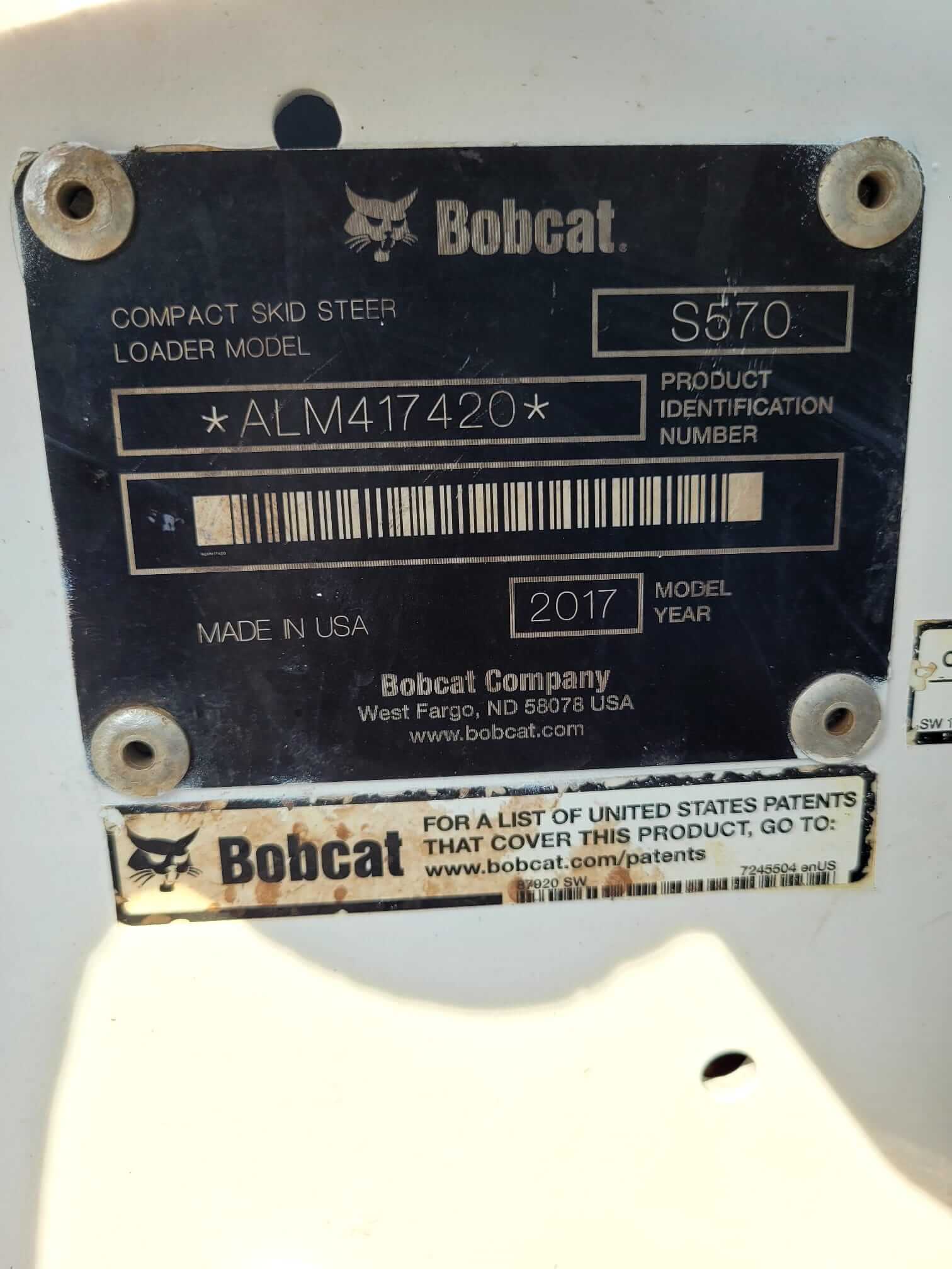 2017 Bobcat S570 Skid Steer