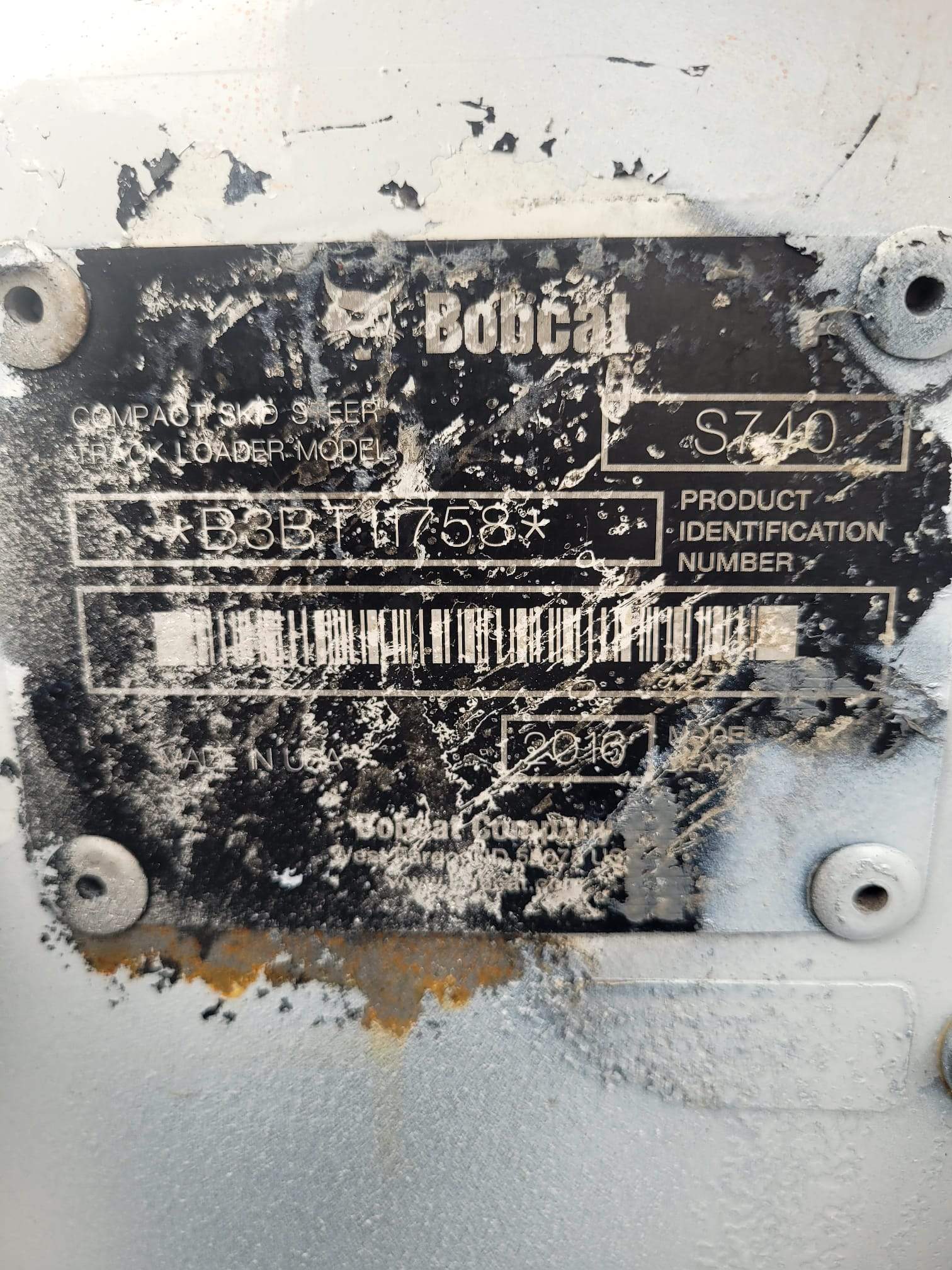 2016 Bobcat S740 Skid Steer -3,700 Hours