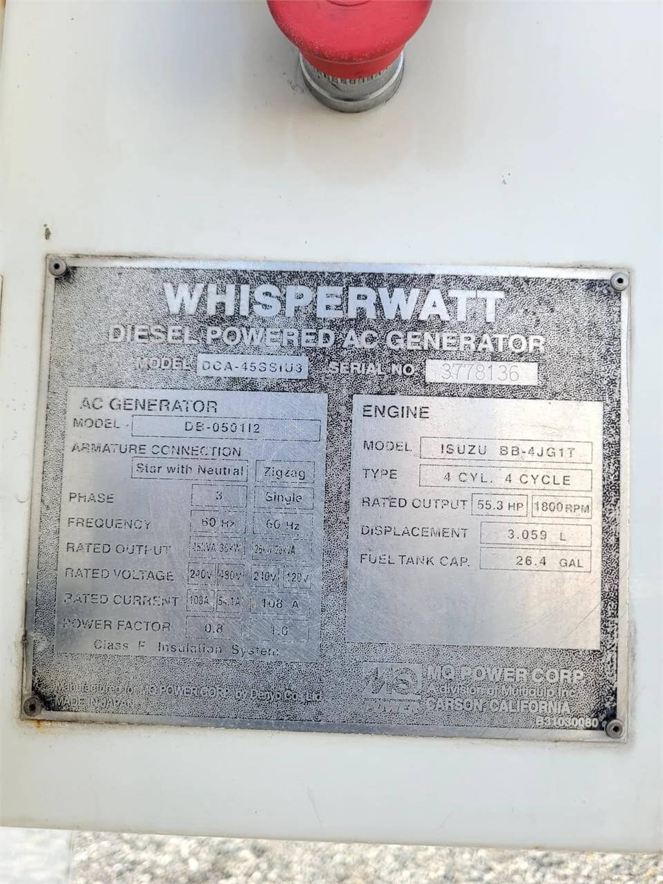 2006 Multiquip Whisperwatt DCA-45SSIU3 Towable Generator