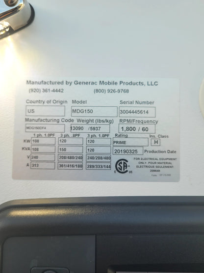 2019 Generac MDG150 Towable Generator