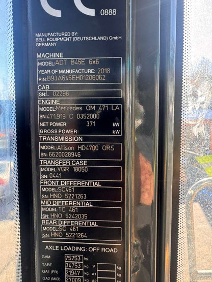 2018 Bell B45E Articulated Haul Truck