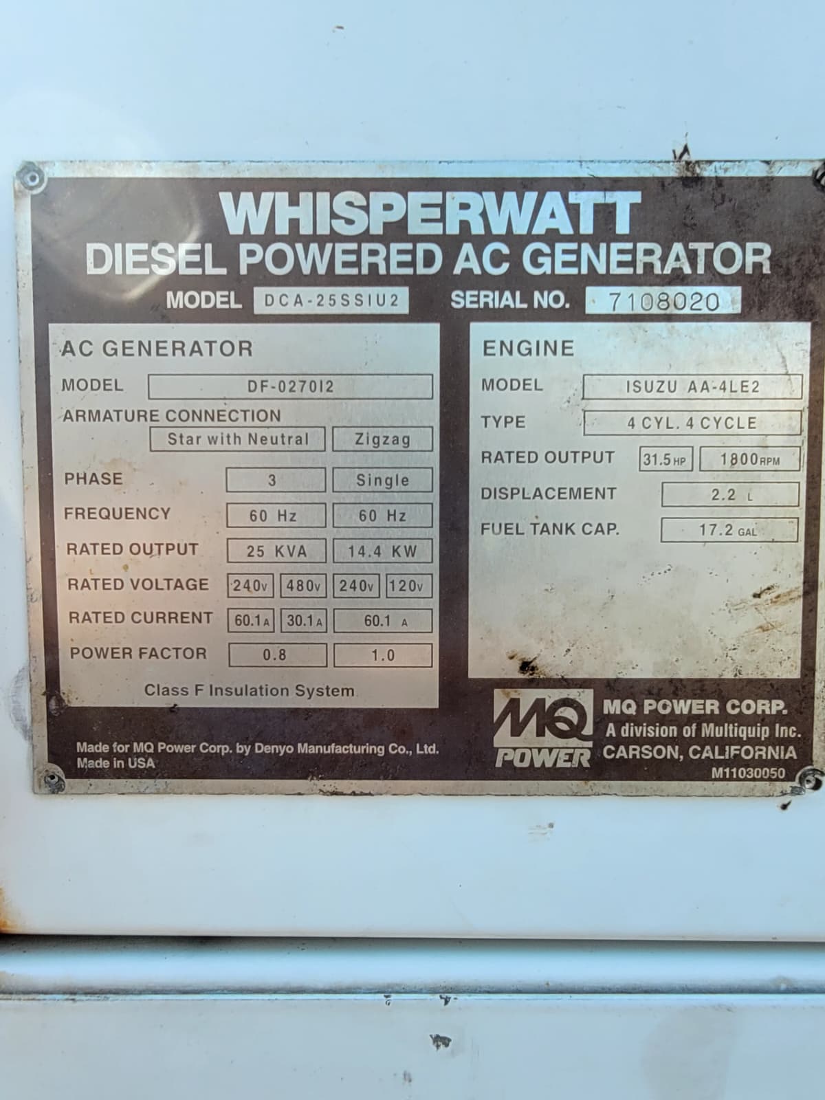 2005 MQ Whisperwatt DCA25-SSIU2