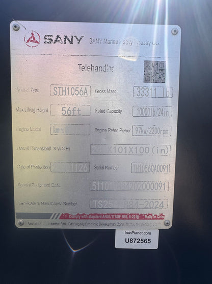 2020 Sany STH1056A Telehandler