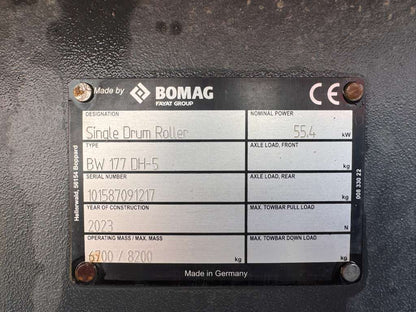 2023 Bomag BW177DH-5 Smooth Drum Vibratory Roller