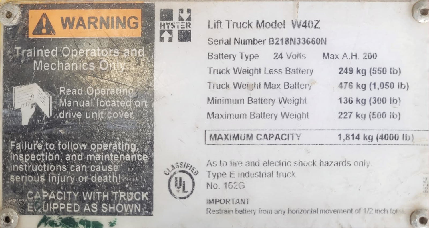 2015 Hyster W40Z Pallet Jack