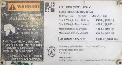 2015 Hyster W40Z Pallet Jack