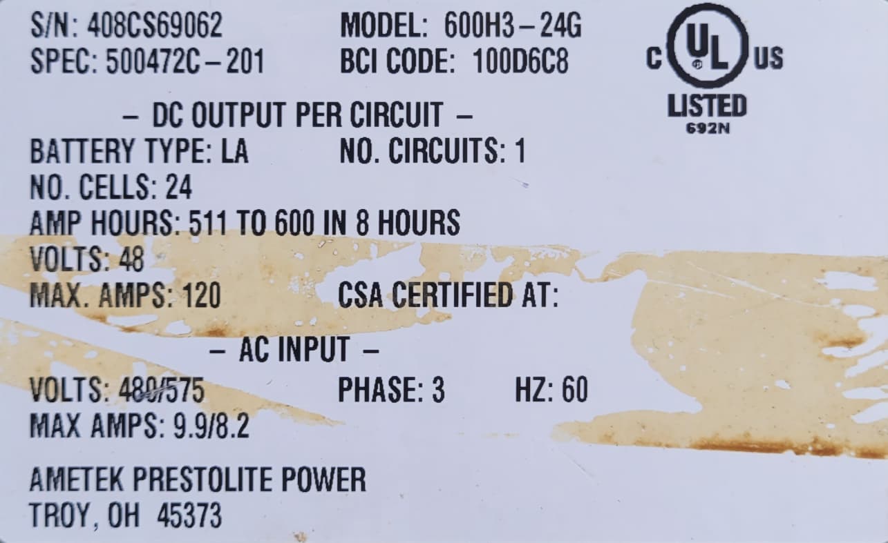 Ametek AC500 600HG-24G Industrial Grade Forklift Battery Charger Controller